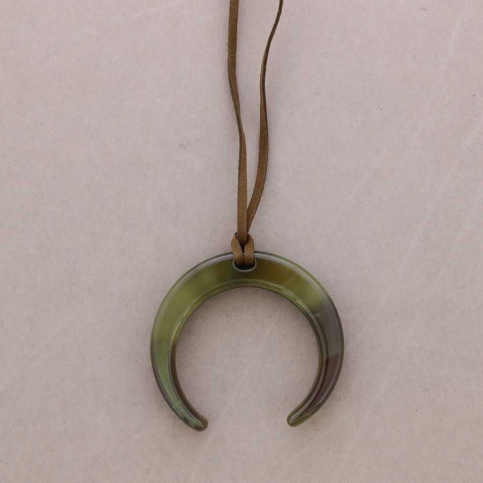 LONG RESIN HALF MOON PENDANT NECKLACE