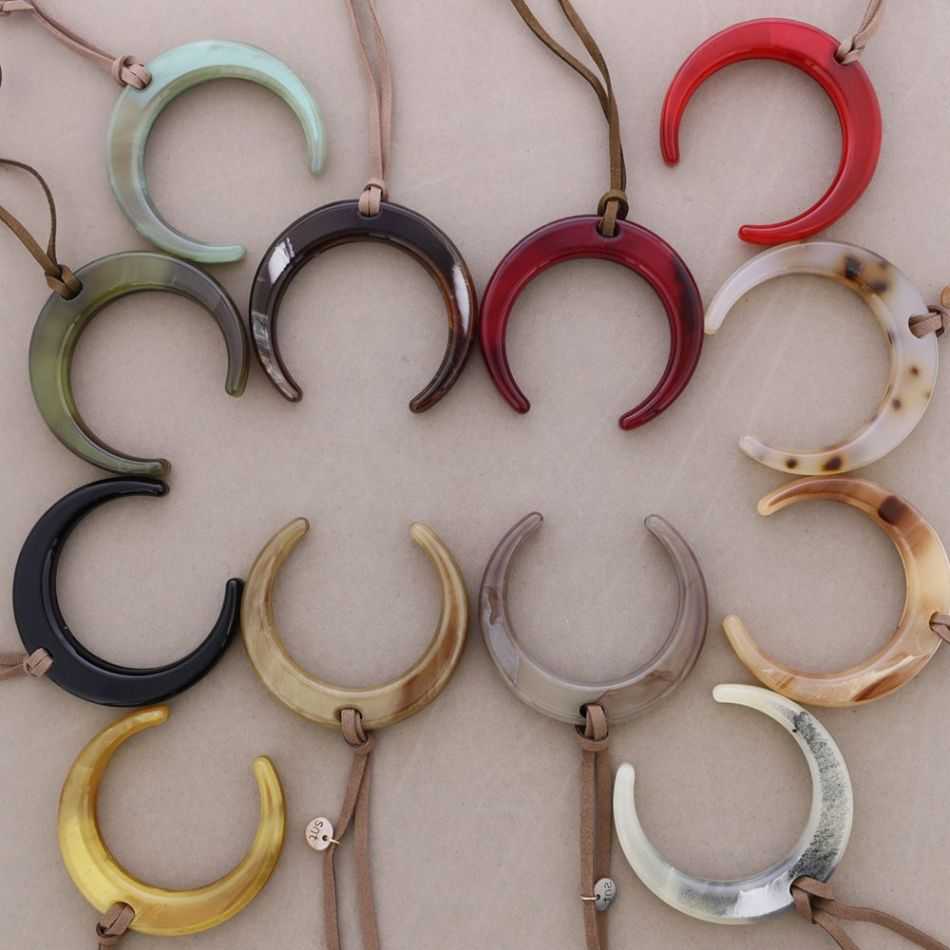 LONG RESIN HALF MOON PENDANT NECKLACE