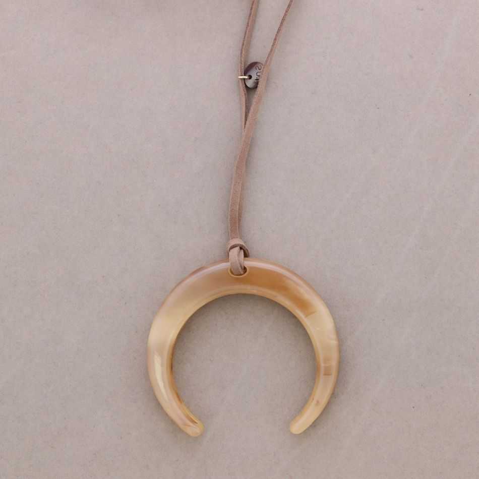 LONG RESIN HALF MOON PENDANT NECKLACE