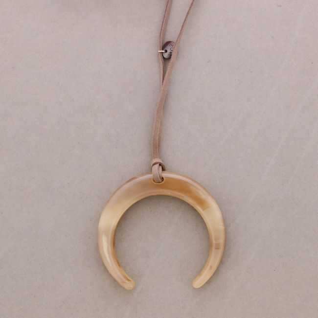 LONG RESIN HALF MOON PENDANT NECKLACE