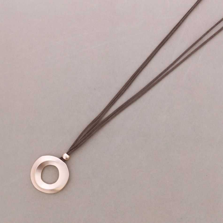 LONG SUEDE NECKLACE WITH WIDE RING PENDANT