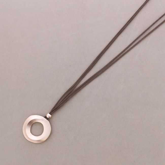 LONG SUEDE NECKLACE WITH WIDE RING PENDANT