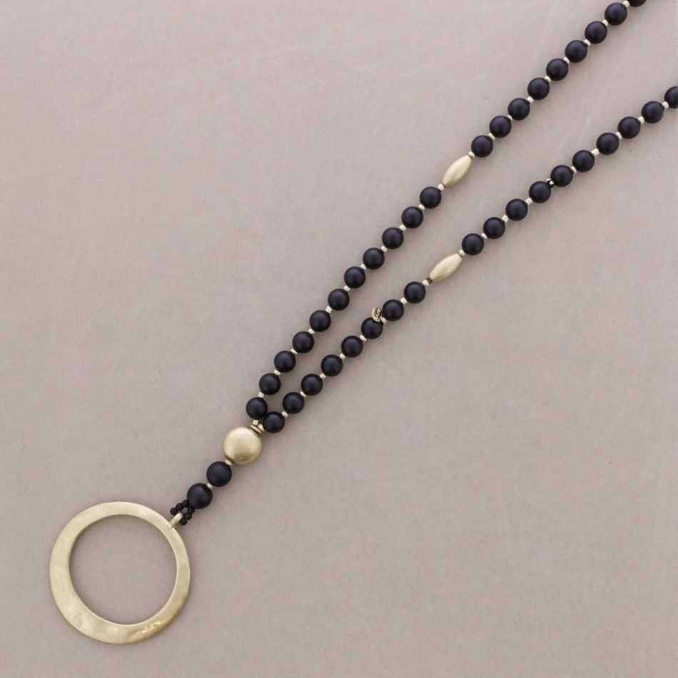 LONG NECKLACE WITH METAL RING PENDANT