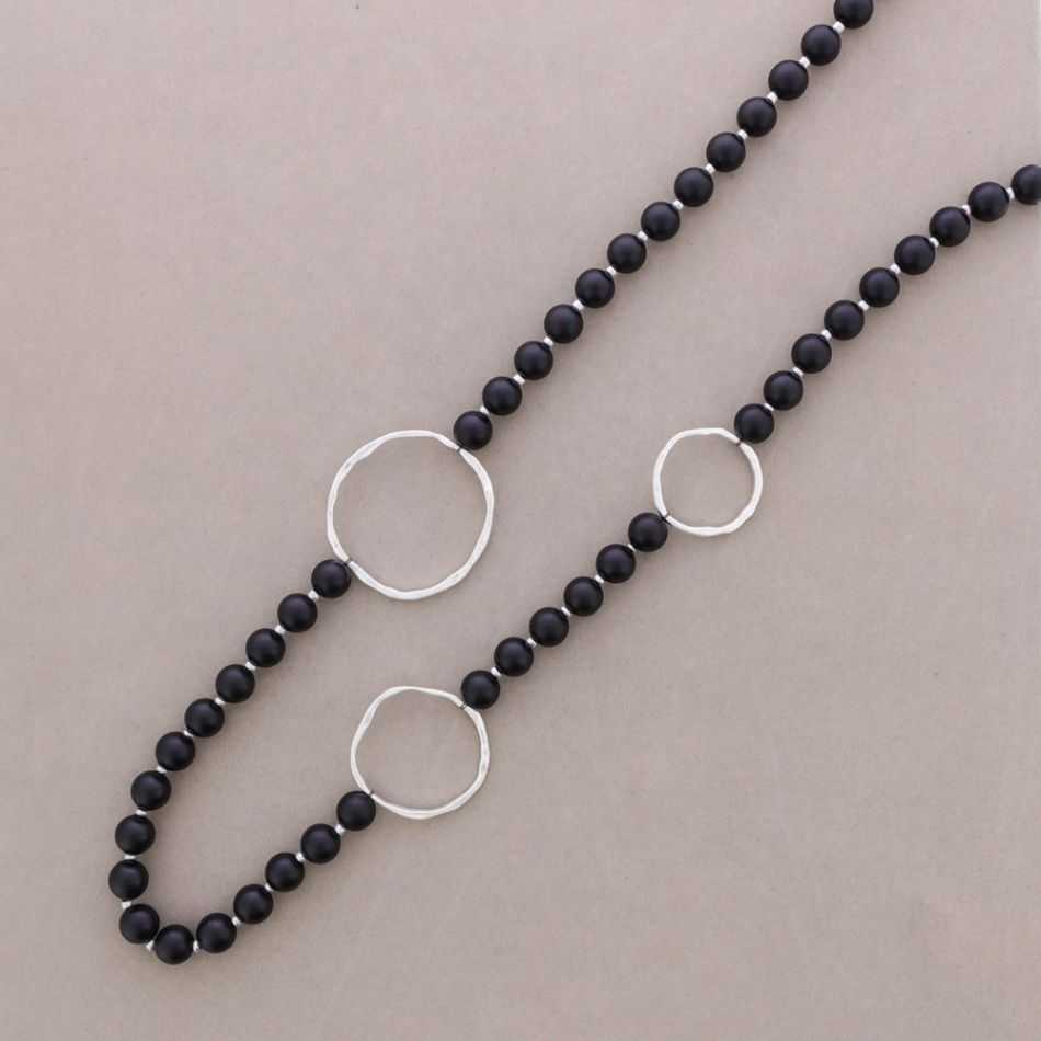 LONG METAL LINKS BALL NECKLACE