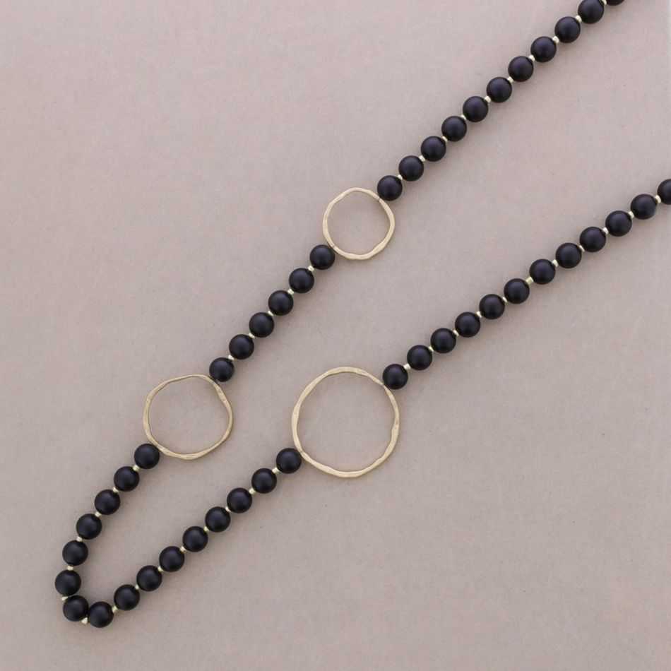 LONG METAL LINKS BALL NECKLACE