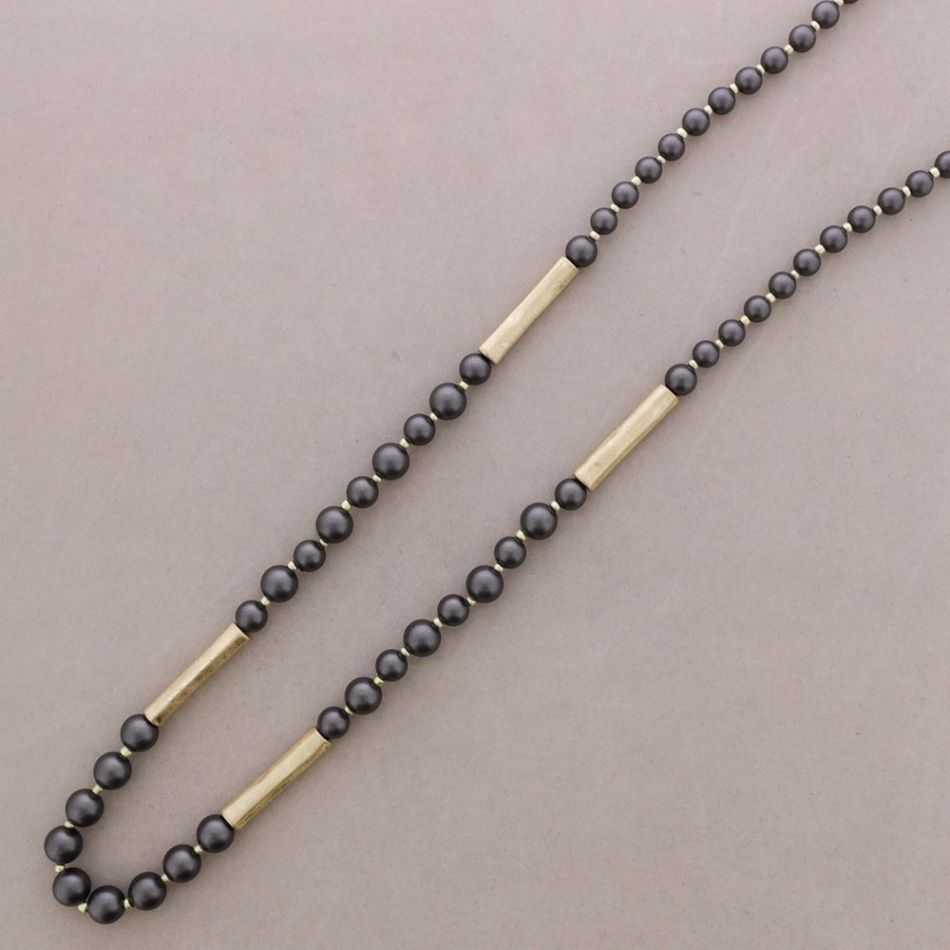 LONG NECKLACE BALLS METAL TUBES