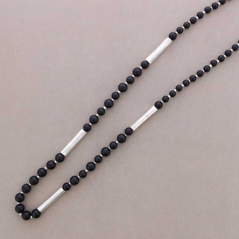 LONG NECKLACE BALLS METAL TUBES
