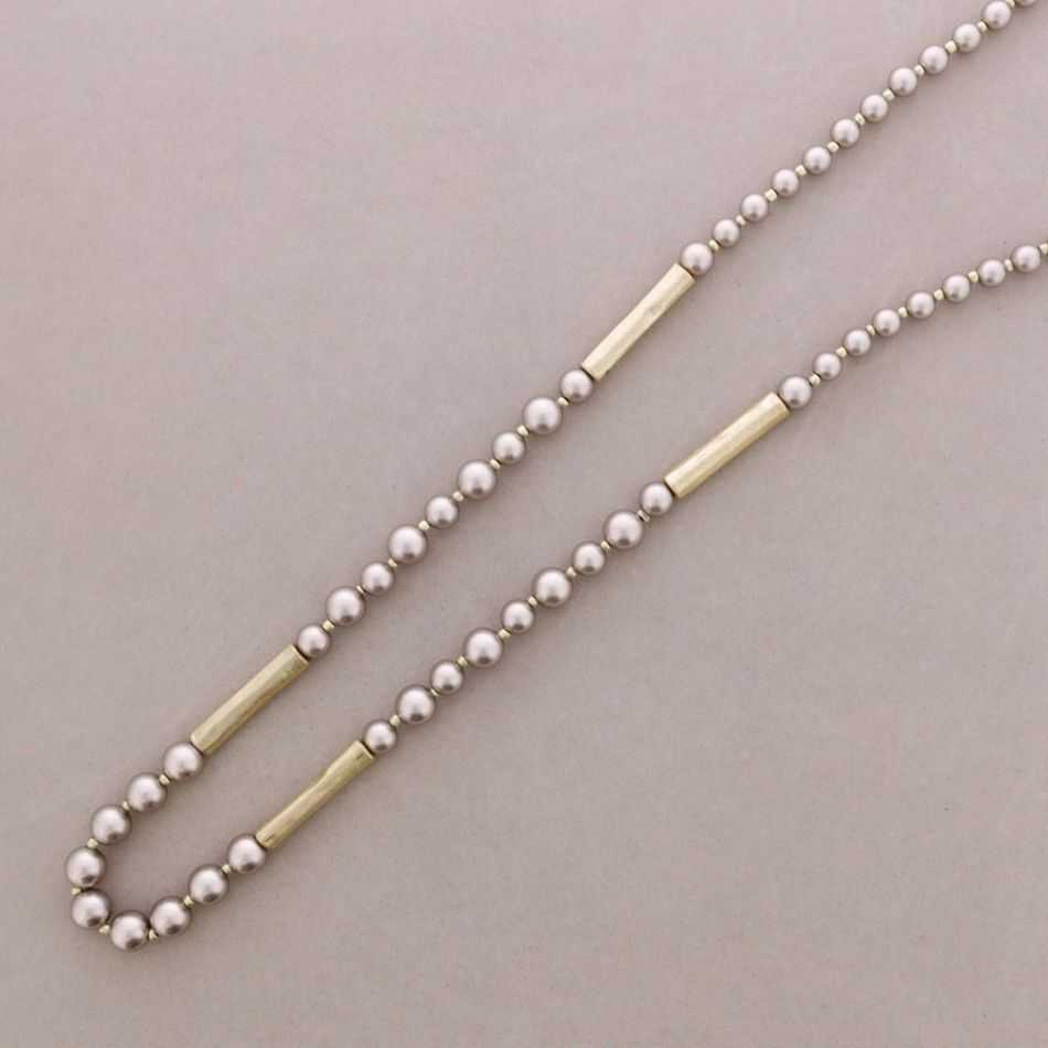 LONG NECKLACE BALLS METAL TUBES