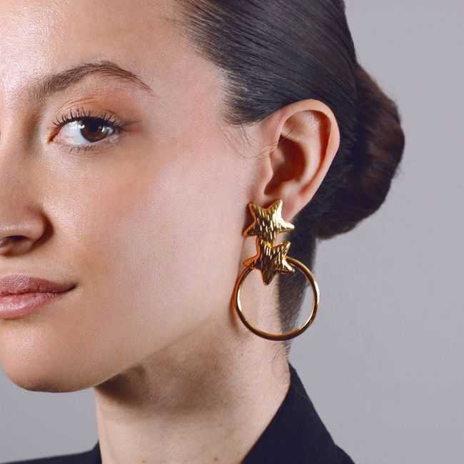PENDIENTES ACERO DOBLE ESTRELLA COLGANTE ANILLA