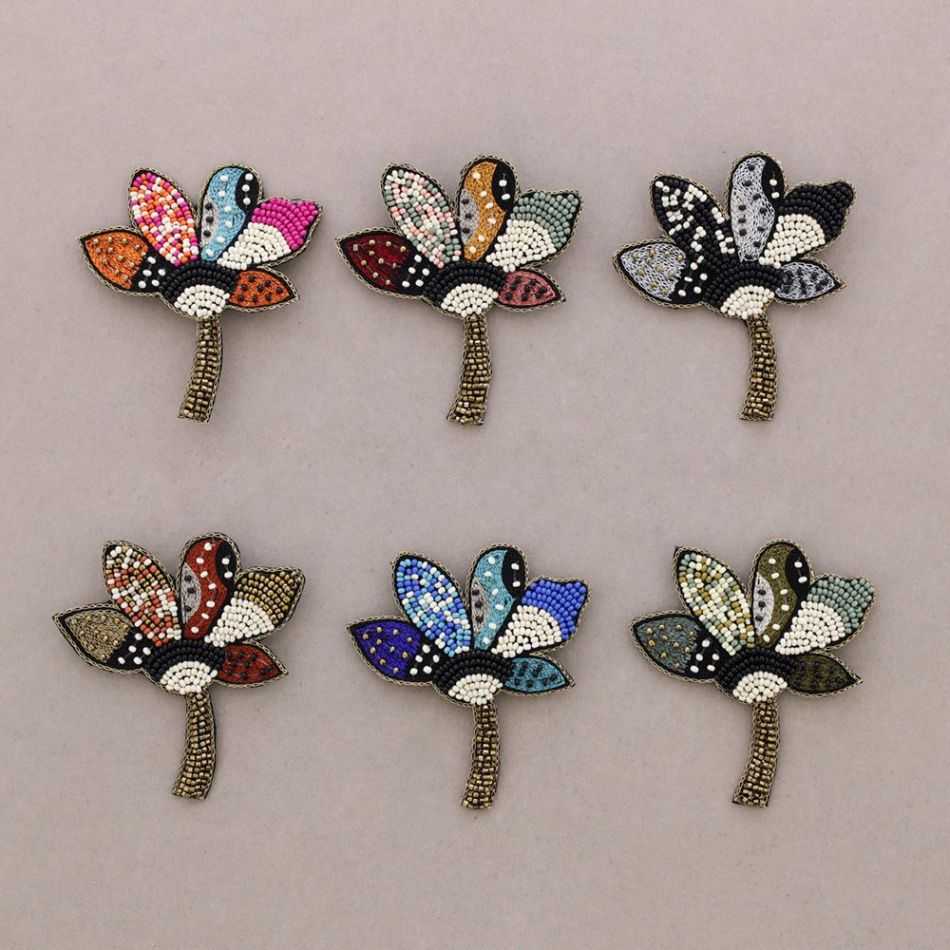 BEADED EMBROIDERED FLOWER BROOCH