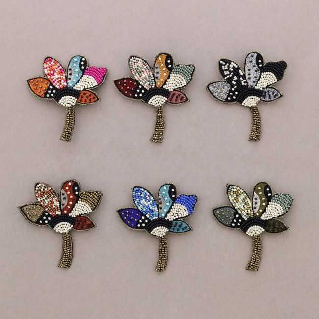 BEADED EMBROIDERED FLOWER BROOCH