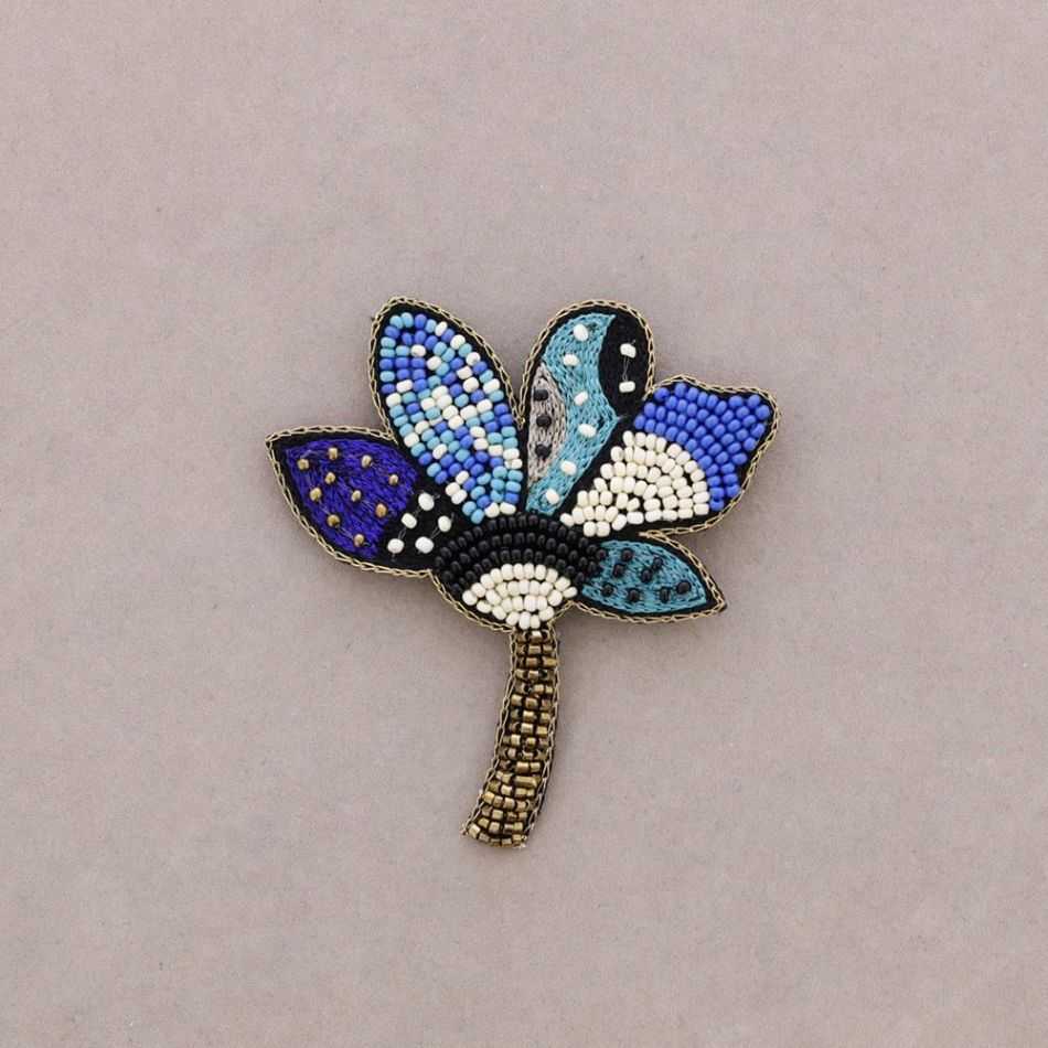 BEADED EMBROIDERED FLOWER BROOCH