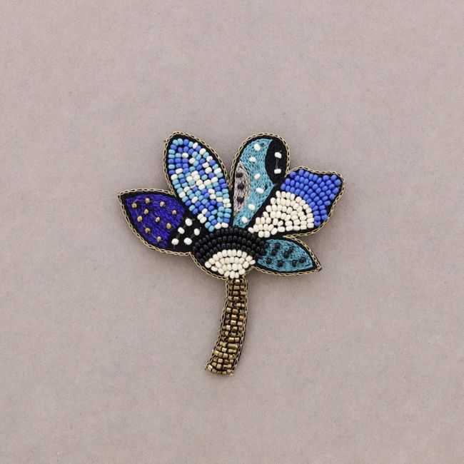 BEADED EMBROIDERED FLOWER BROOCH