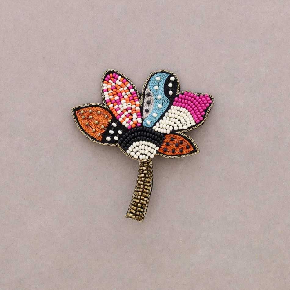 BEADED EMBROIDERED FLOWER BROOCH