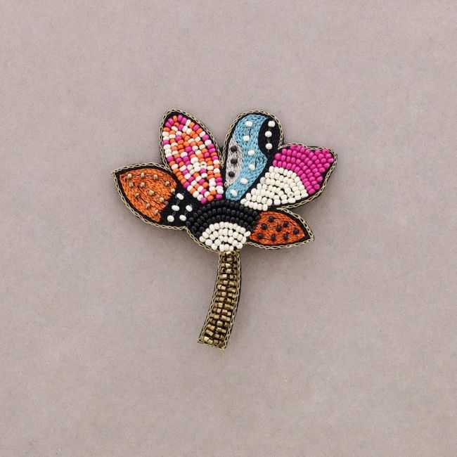 BEADED EMBROIDERED FLOWER BROOCH
