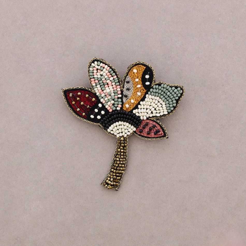 BEADED EMBROIDERED FLOWER BROOCH