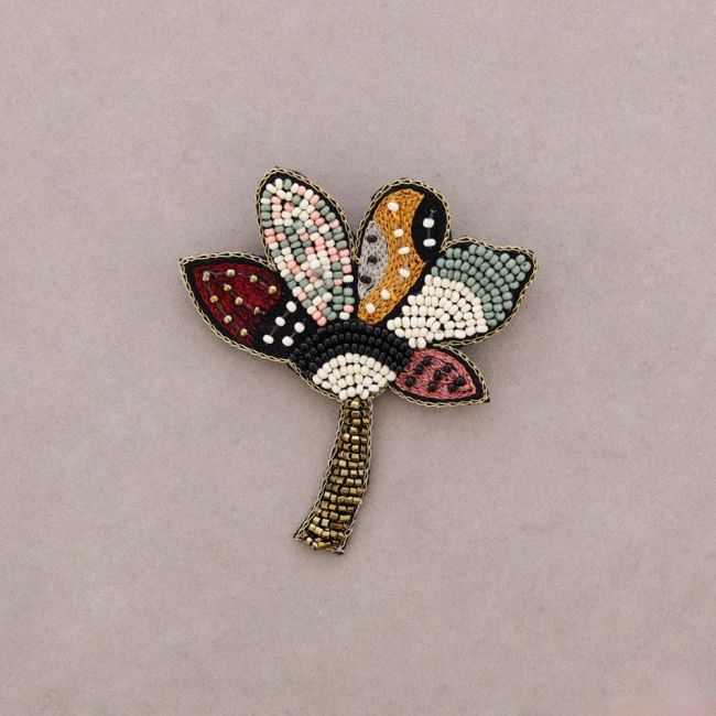 BEADED EMBROIDERED FLOWER BROOCH