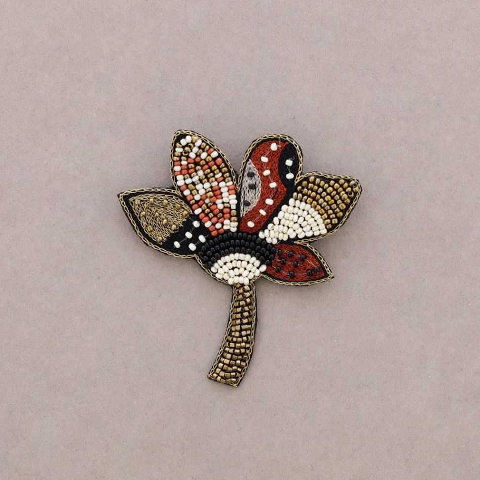 BEADED EMBROIDERED FLOWER BROOCH