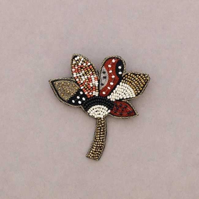 BEADED EMBROIDERED FLOWER BROOCH