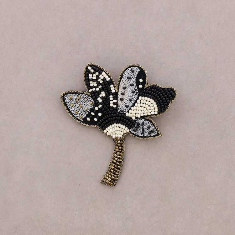 BEADED EMBROIDERED FLOWER BROOCH