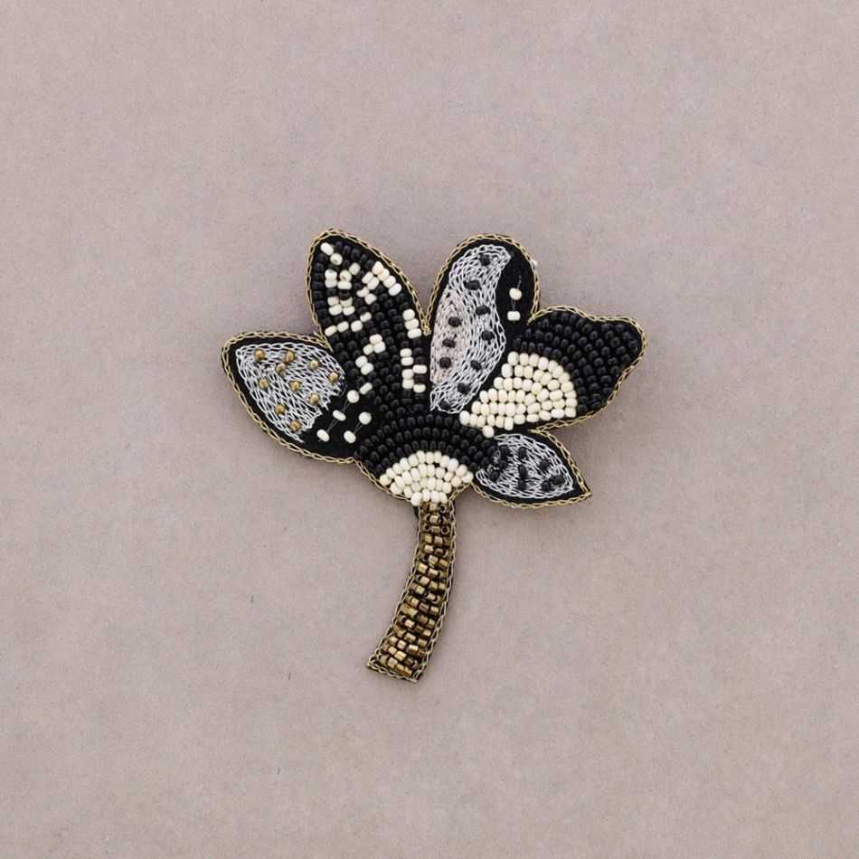 BEADED EMBROIDERED FLOWER BROOCH