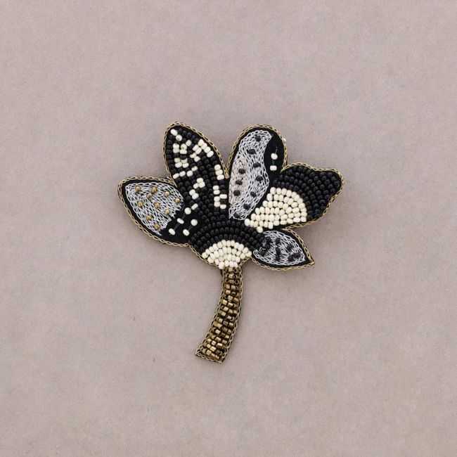 BEADED EMBROIDERED FLOWER BROOCH