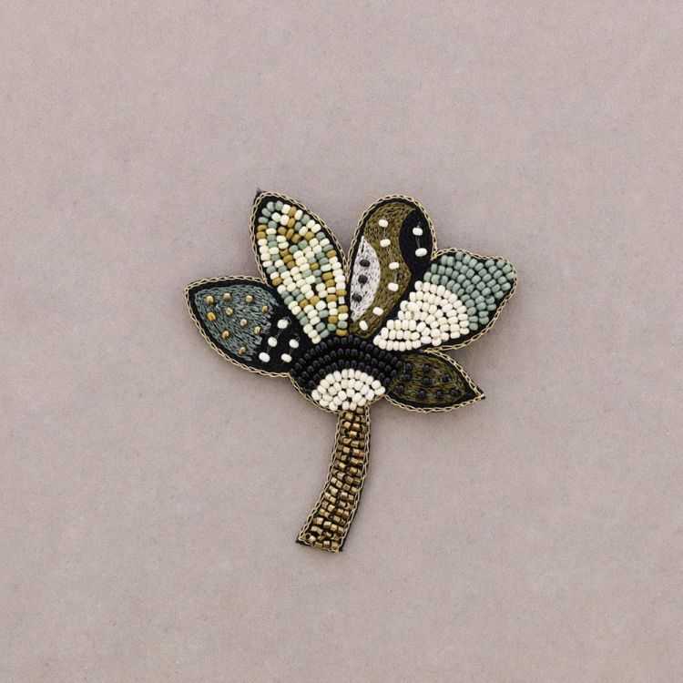 BEADED EMBROIDERED FLOWER BROOCH 2