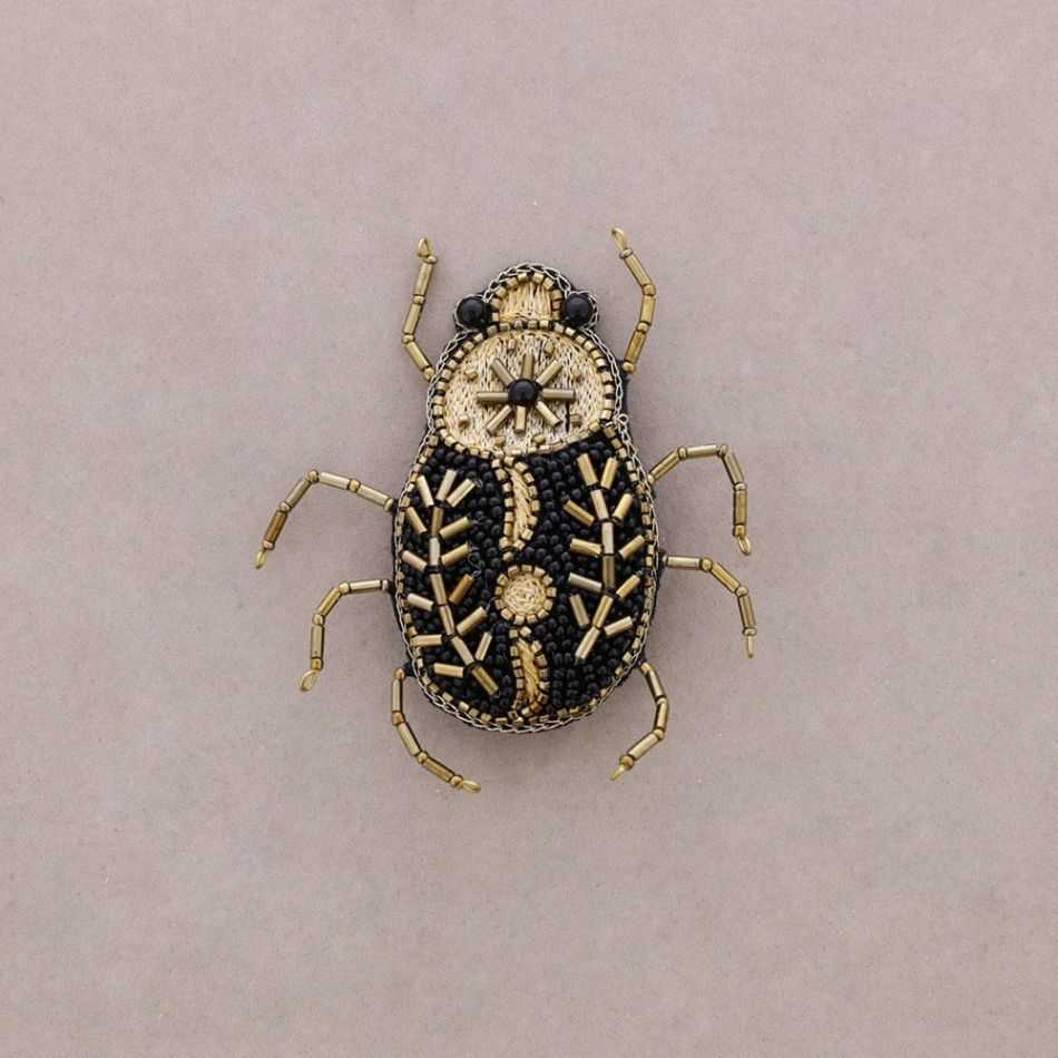 BEADED EMBROIDERED INSECT BROOCH