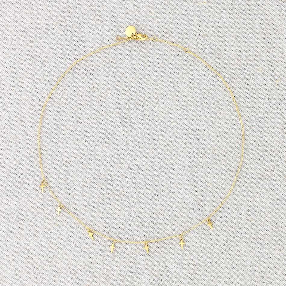 STEEL SHORT NECKLACE WITH LITTLE CROSS PENDANTS