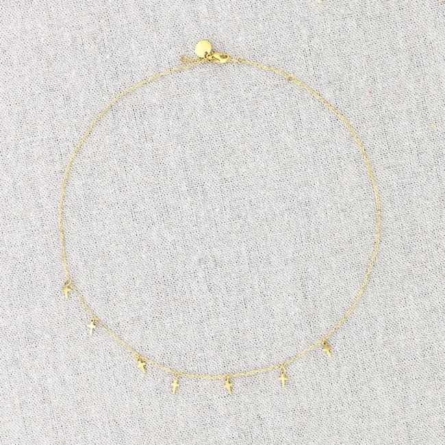 STEEL SHORT NECKLACE WITH LITTLE CROSS PENDANTS