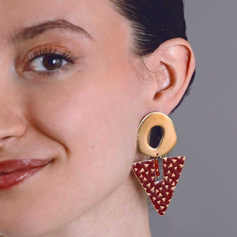 STEEL EARRINGS TRIANGULAR ENAMEL PENDANT RING