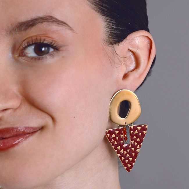 STEEL EARRINGS TRIANGULAR ENAMEL PENDANT RING