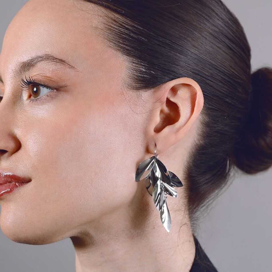 STEEL LEAF PENDANT EARRINGS