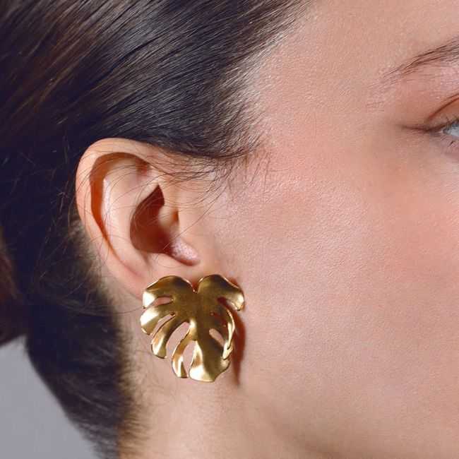 STEEL EARRINGS WITH CHEESE PLANT LEAF