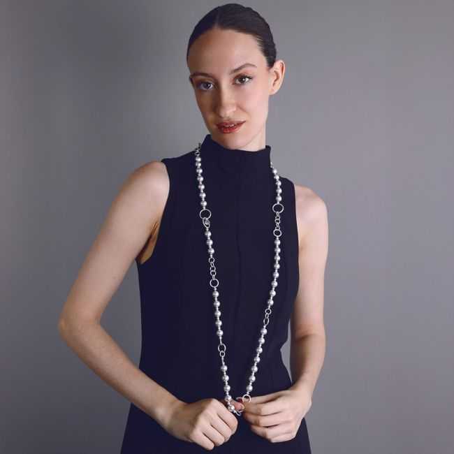 COLLAR LARGO ESLABONES CUENTAS BOLAS ACABADO METÁLICO