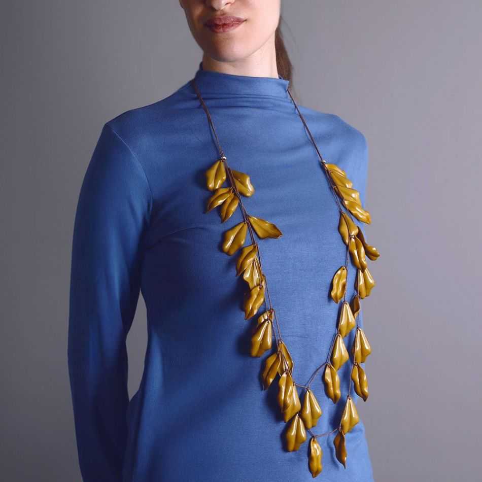 LONG DOUBLE NECKLACE WITH RESIN PETAL PENDANTS