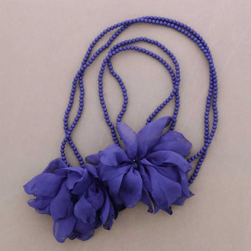 COLLAR LARGO MULTIFUNCIONAL CUENTAS RESINA DOBLE FLOR TELA