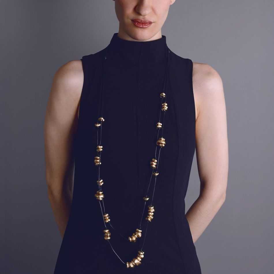 COLLAR LARGO DOBLE CUENTAS METAL