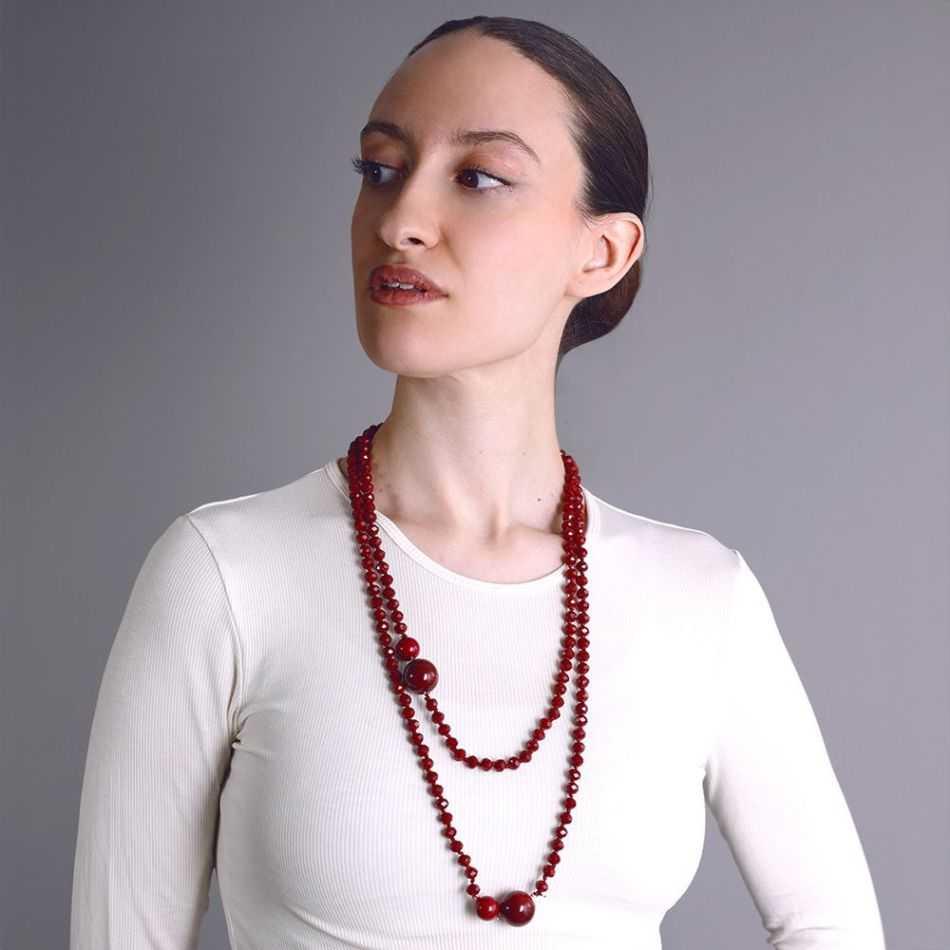 LONG NECKLACE FACETED CRYSTAL BEADS RESIN BEADS 150CM