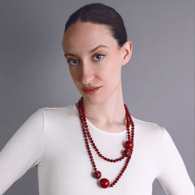 COLLAR LARGO CUENTAS CRISTALES FACETADOS BOLA RESINA 120CM