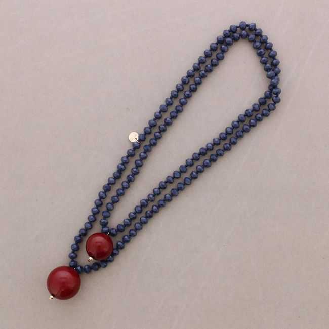 COLLAR LARGO CUENTAS CRISTALES FACETADOS COLGANTES DOBLE BOLA RESINA 8MM 120CM