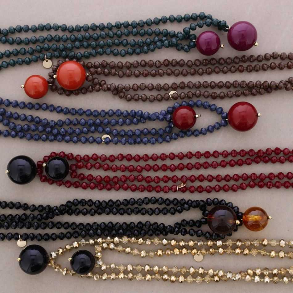 COLLAR LARGO CUENTAS CRISTALES FACETADOS COLGANTES DOBLE BOLA RESINA 8MM 120CM