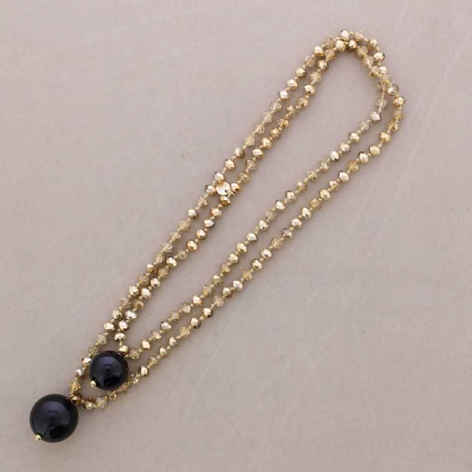 COLLAR LARGO CUENTAS CRISTALES FACETADOS COLGANTES DOBLE BOLA RESINA 8MM 120CM