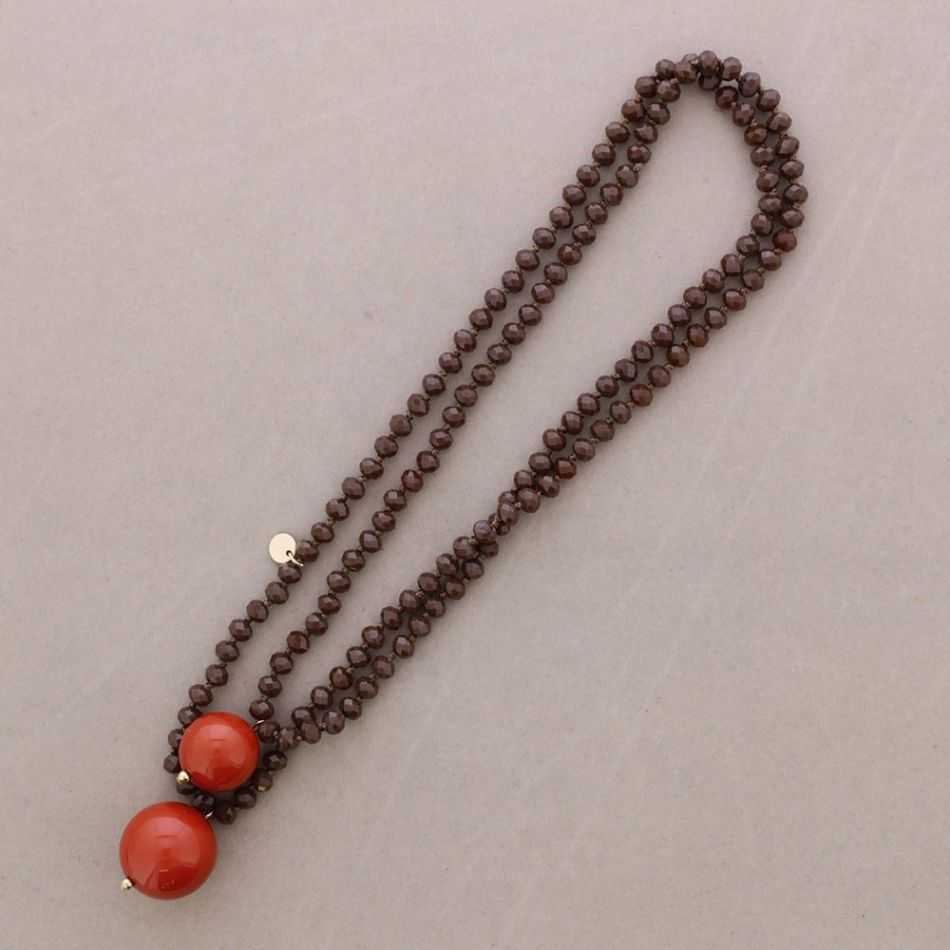 COLLAR LARGO CUENTAS CRISTALES FACETADOS COLGANTES DOBLE BOLA RESINA 8MM 120CM