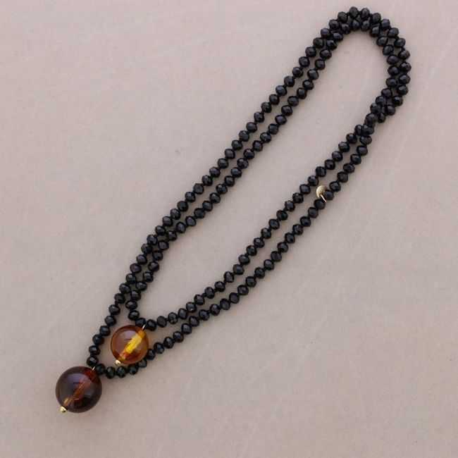 COLLAR LARGO CUENTAS CRISTALES FACETADOS COLGANTES DOBLE BOLA RESINA 8MM 120CM