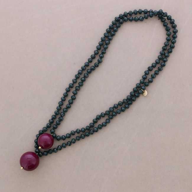 COLLAR LARGO CUENTAS CRISTALES FACETADOS COLGANTES DOBLE BOLA RESINA 8MM 120CM