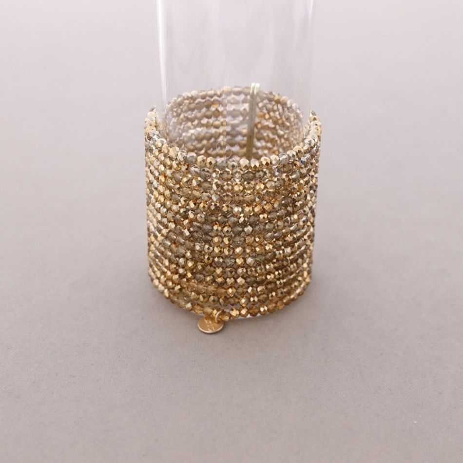 PULSERA ELÁSTICA MULTI CUENTAS CRISTALES FACETADOS METAL