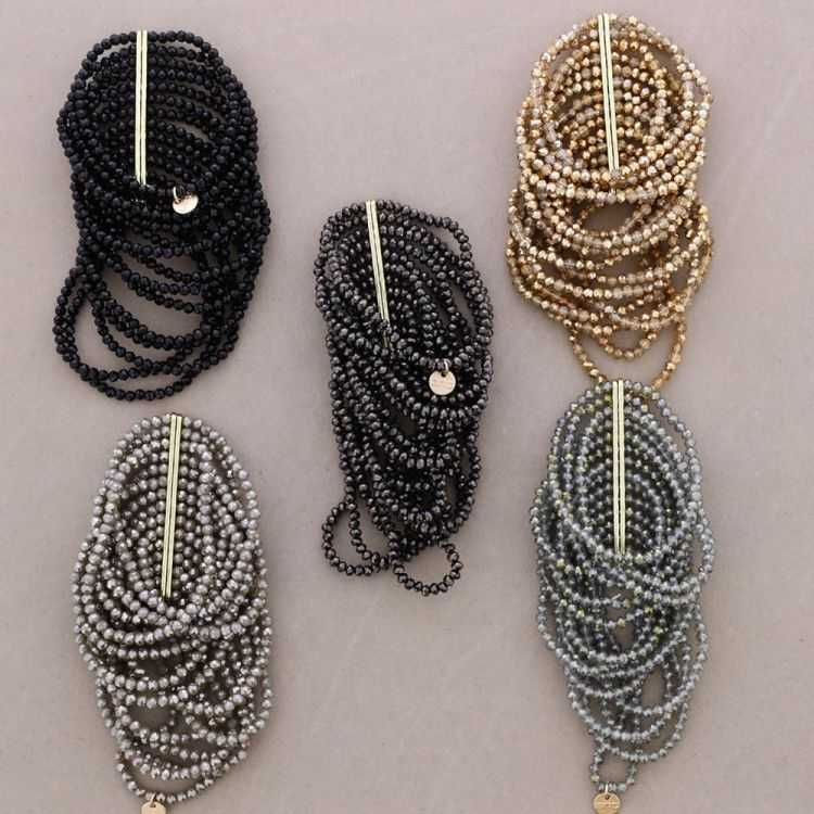 PULSERA ELÁSTICA MULTI CUENTAS CRISTALES FACETADOS METAL 2