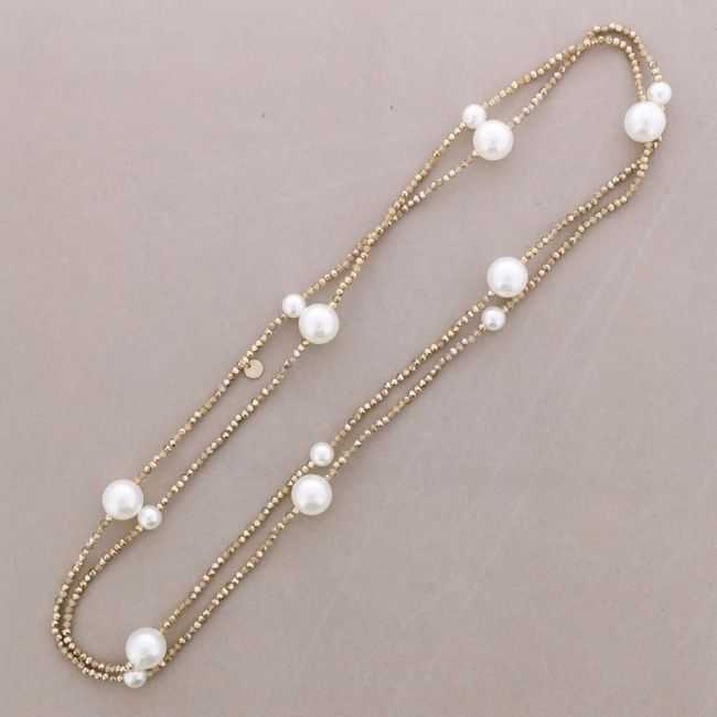 LONG NECKLACE WITH FACETED CRYSTALS AND BALLS