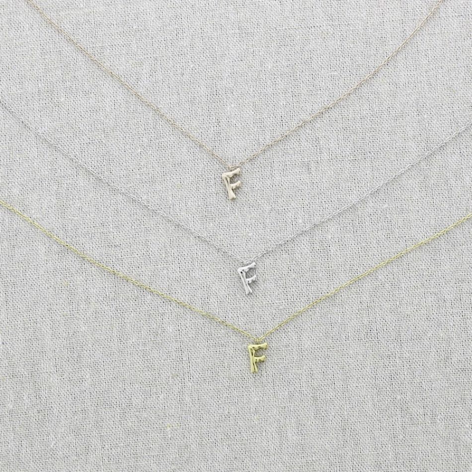 BAMBOO INITIAL F STEEL SHORT NECKLACE